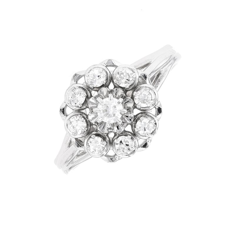 Bague vintage diamants 0.34 carat or blanc 3.87g